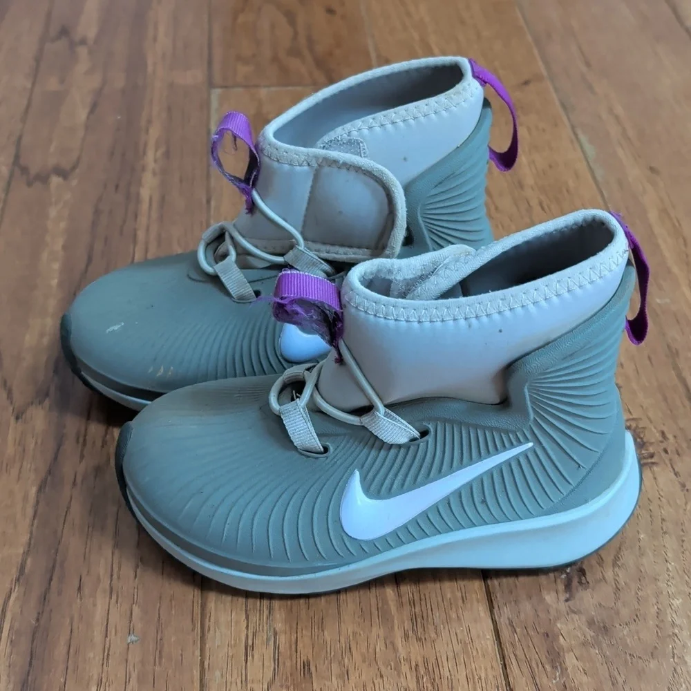 Nike Binzie Kids Rubber Rain Boots- Gray and Purple